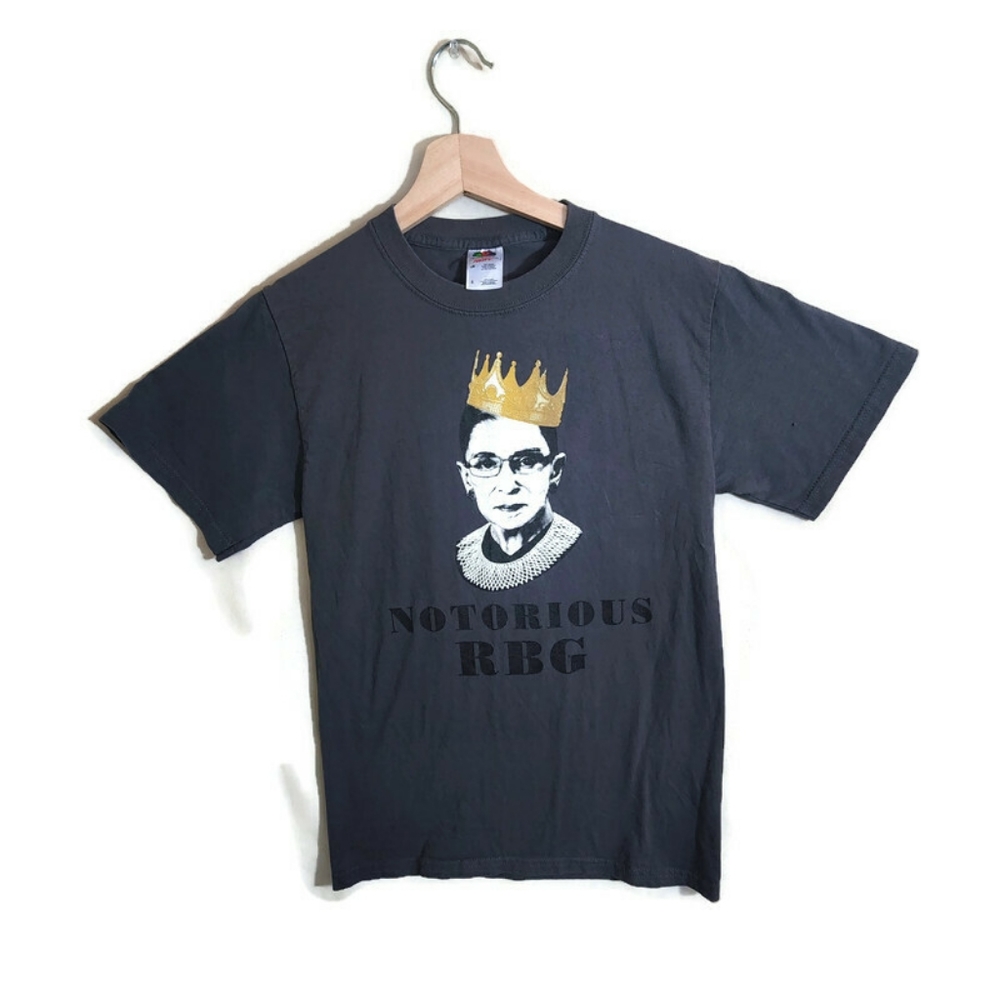 FRUIT OF THE LOOM Gray "Notorious RBG" Short Sleeve Round Neck Graphic T-Shirt S
